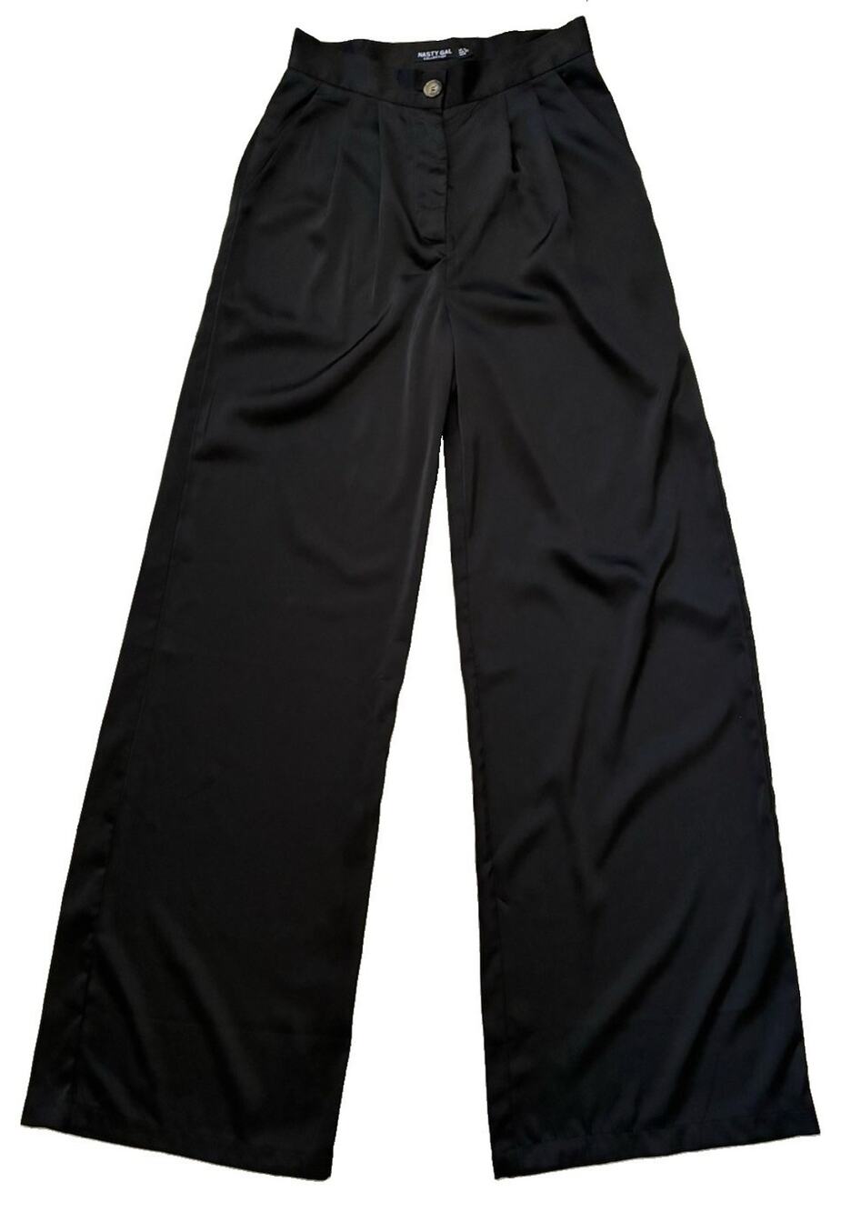 Black Satin Wide Leg High Waist Pants XS 0 Chic Silky Flowy Event Career Trouser